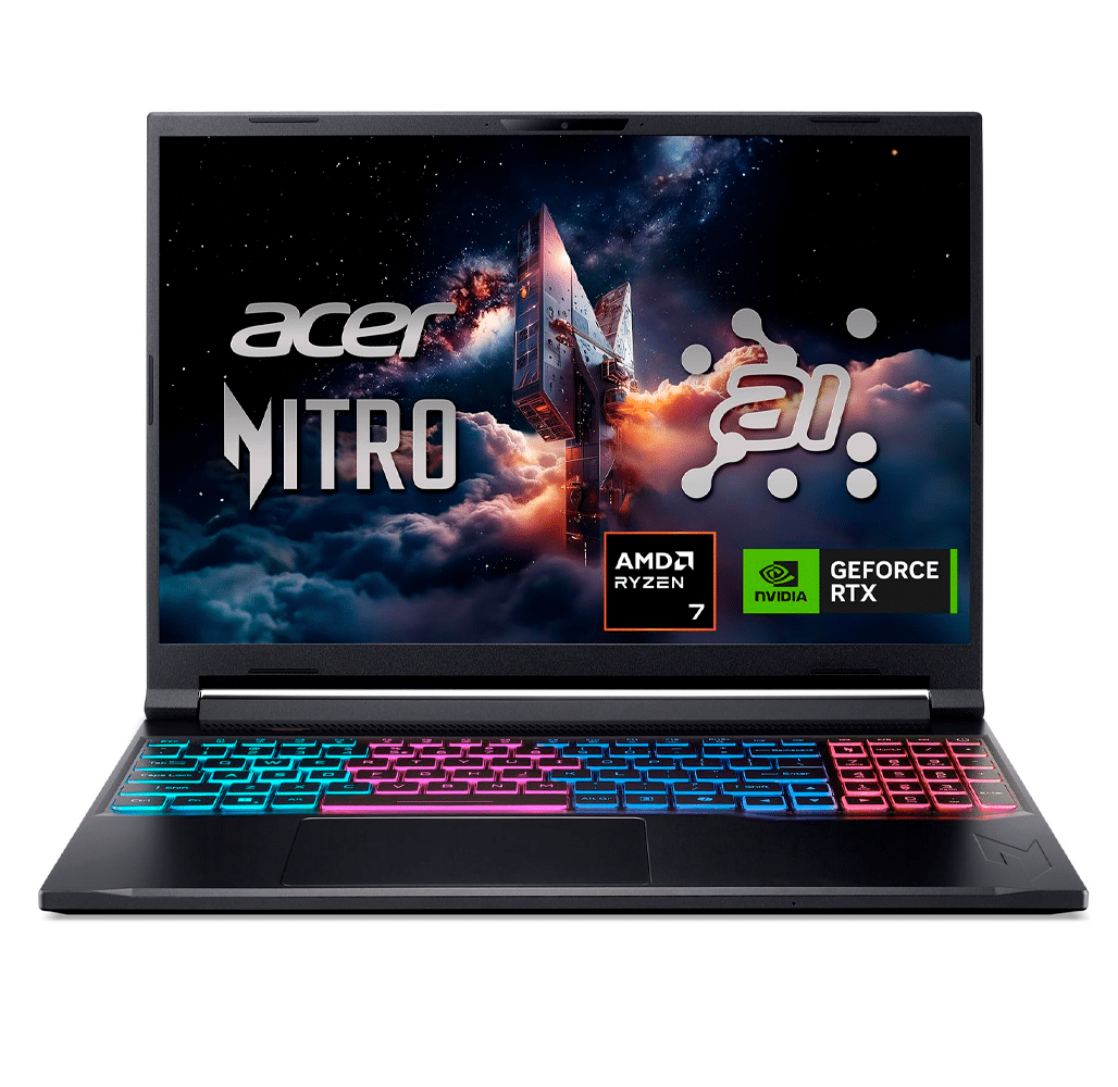 Laptop Gamer Acer Nitro V 16 ANV16S-41-R2AJ Ryzen 7 260 32GB RAM 1TB SSD RTX 5060 8GB 16" WUXGA Windows 11 Obsidian Black